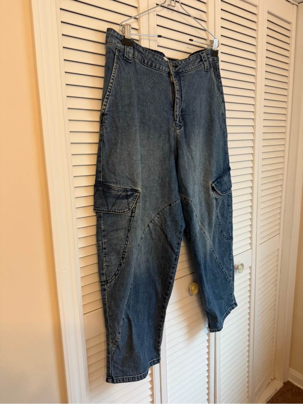 Pilcro Anthropologie Barrel Wide Leg Ankle Cargo Jeans Size 31 Carpenter Grunge - Picture 3 of 8